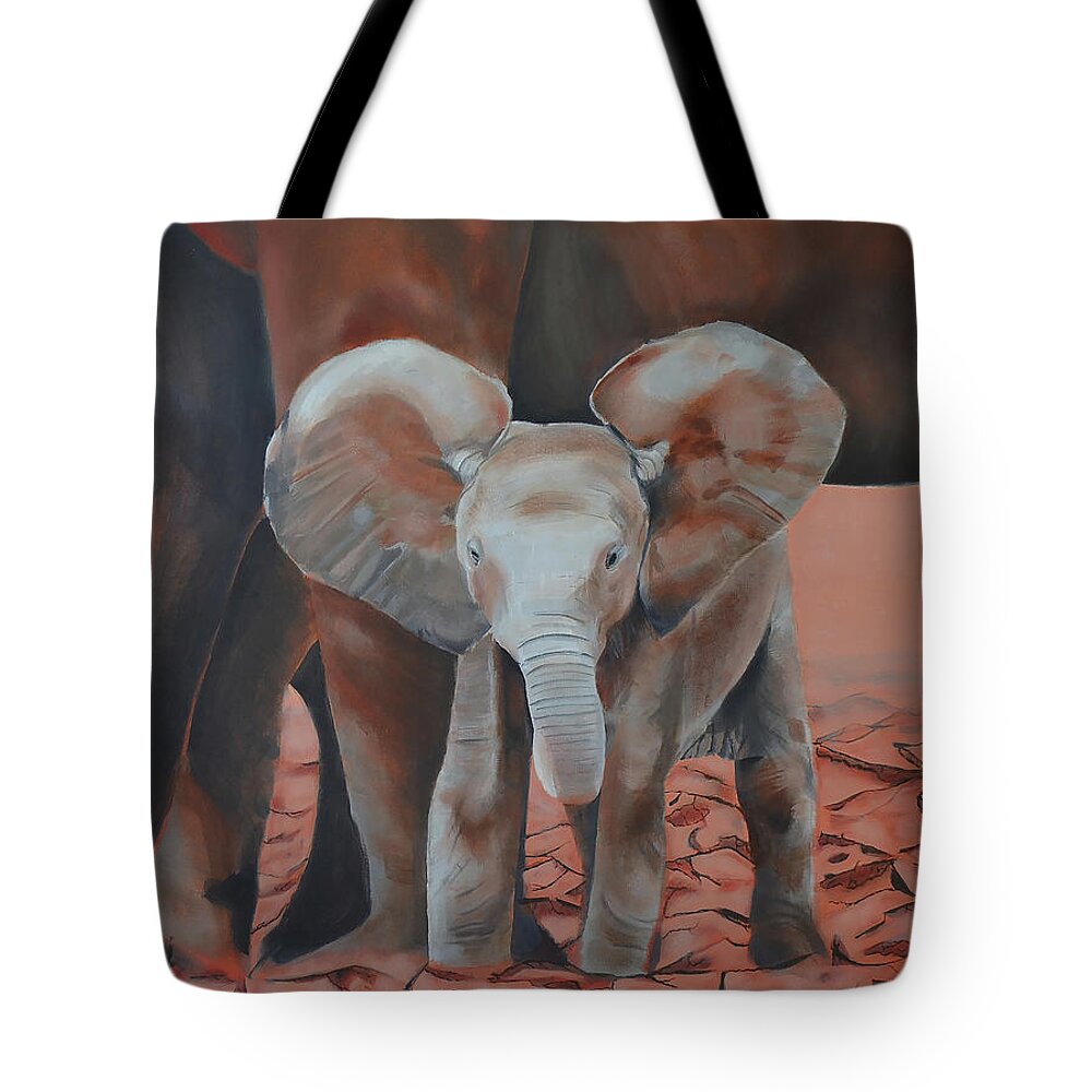 Elephant Tote Bag featuring the painting The Precious- baby elephant by Alexis King-Glandon
