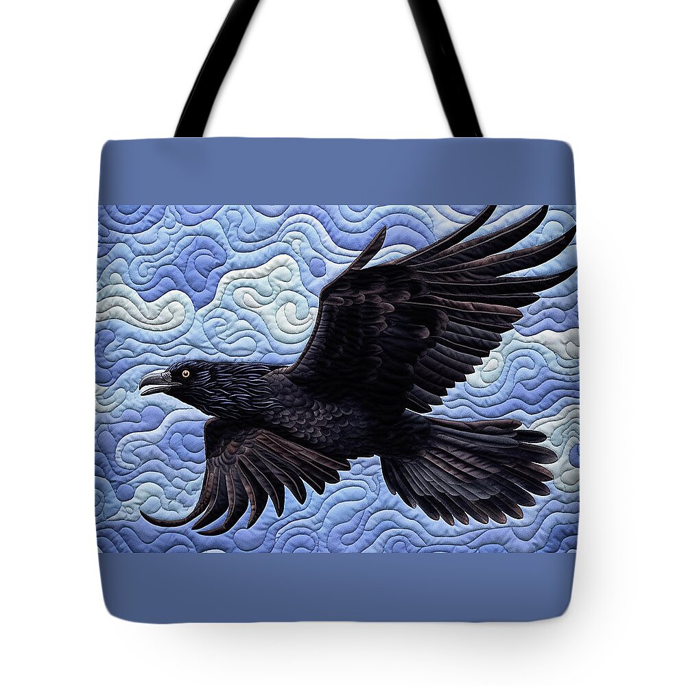 Ravens Tote Bag featuring the digital art The Raven - Quilted by Peggy Collins