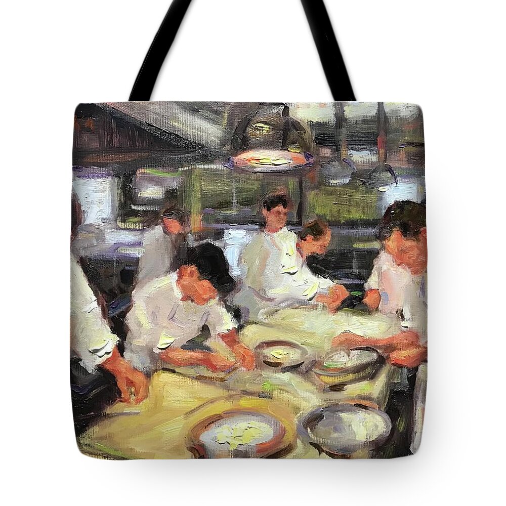 Chefs Tote Bag featuring the painting The Ravioli Kitchen by Ashlee Trcka