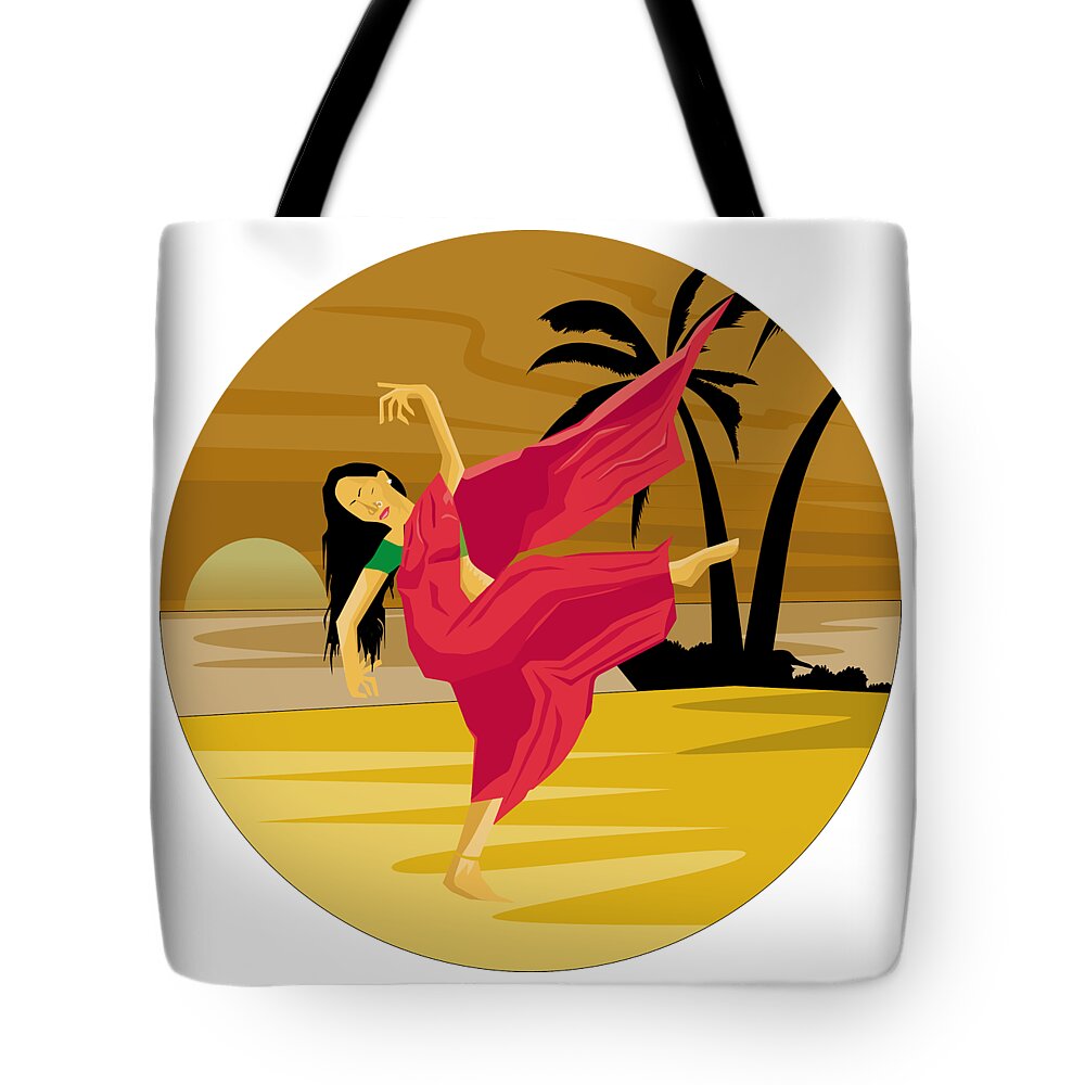 Bellydance Tote Bag featuring the drawing The Red Dressed Oriental Belly Dancer by Mounir Khalfouf
