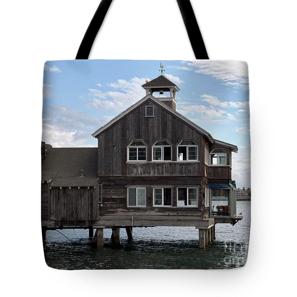 San-diego Tote Bag featuring the digital art The Restaurant On The Bay by Kirt Tisdale