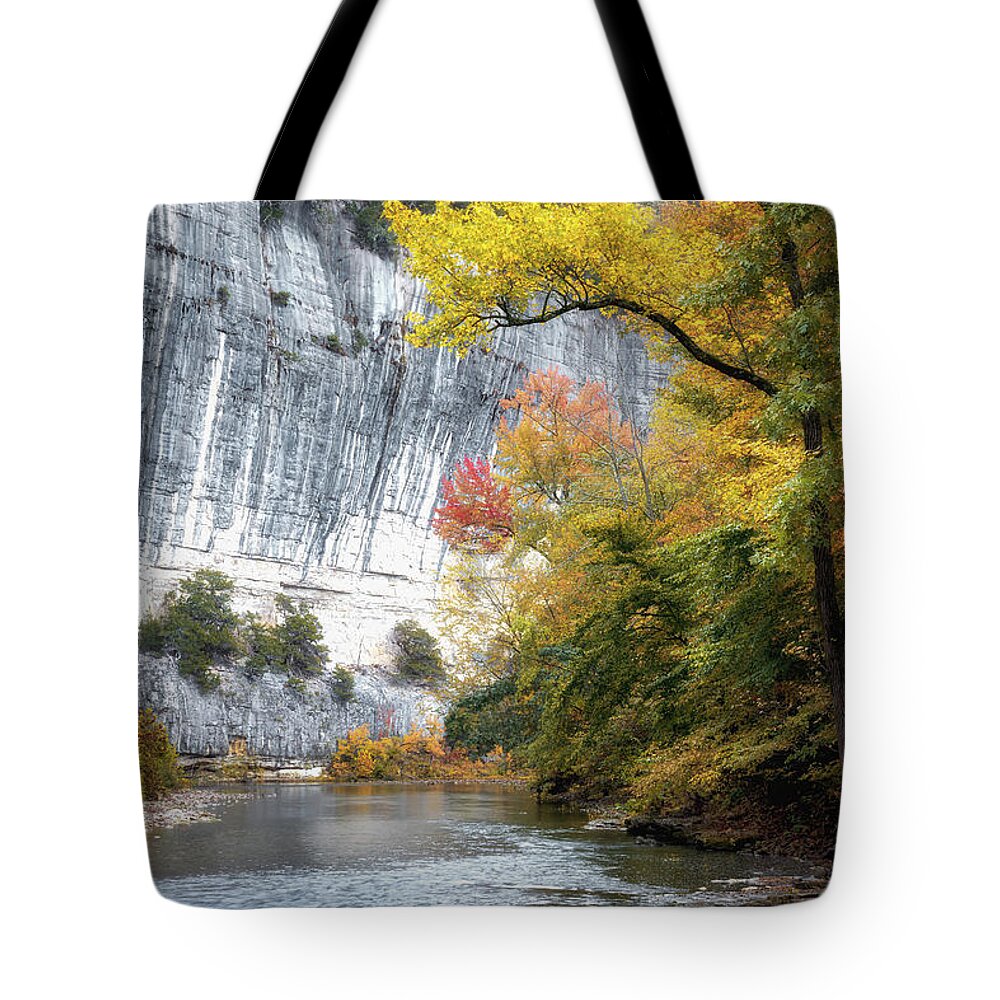 Buffalo River Tote Bag featuring the photograph The River Under The Cliff by James Barber
