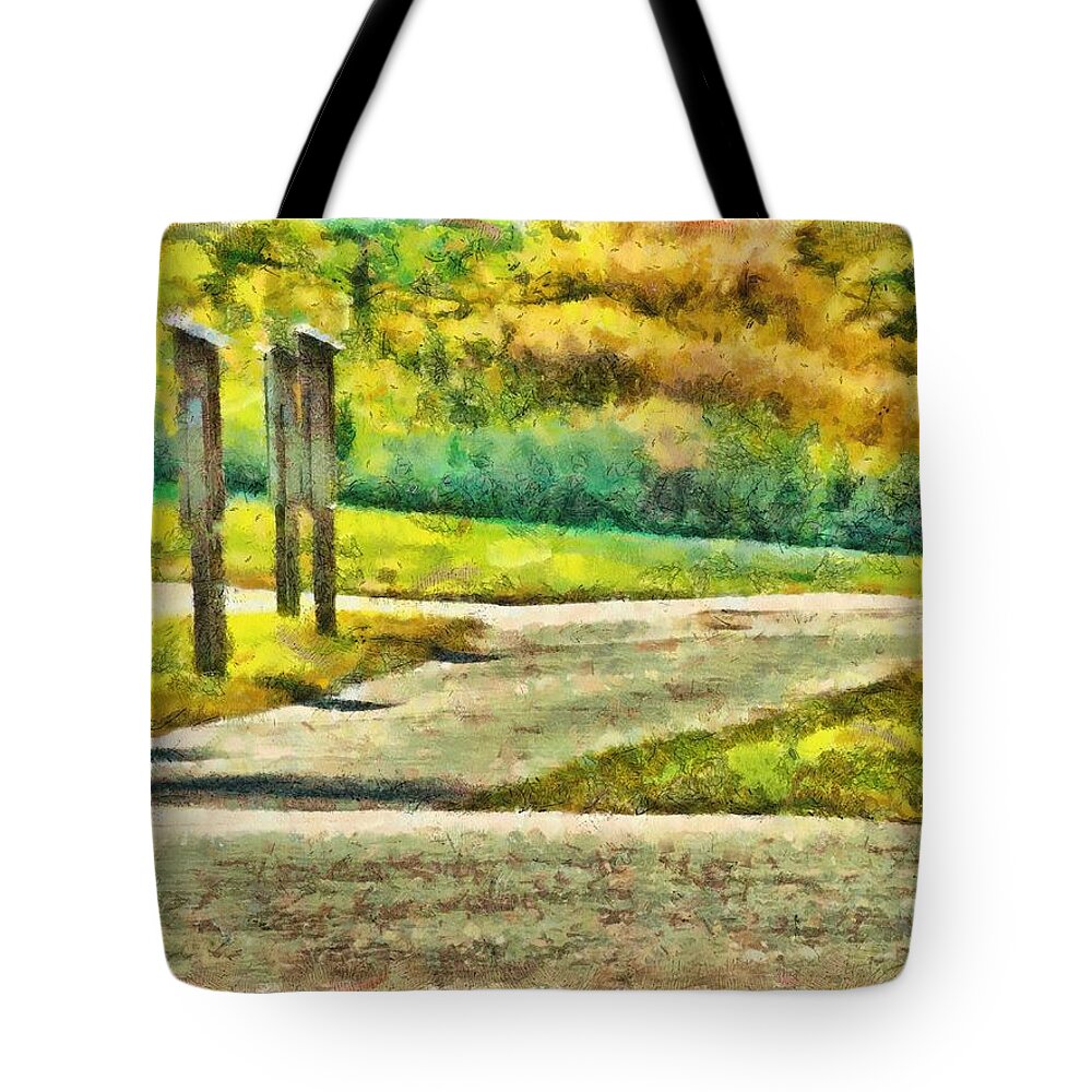 Road Tote Bag featuring the mixed media The Road by Christopher Reed