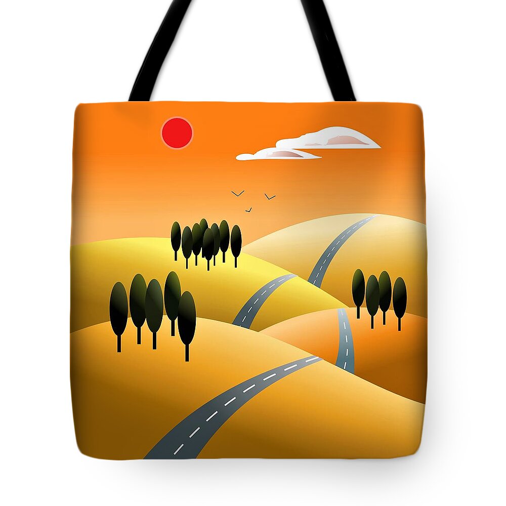 Landscape Tote Bag featuring the digital art The road to nowhere by Fatline Graphic Art