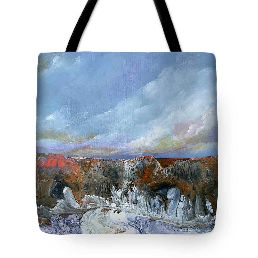 Landscape Tote Bag featuring the painting The Rock by Soraya Silvestri