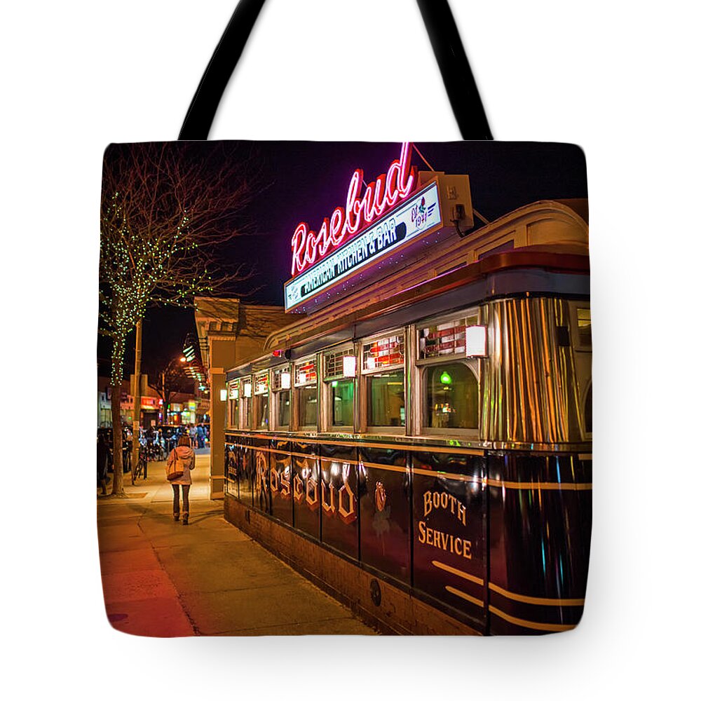 Rosebud Tote Bag featuring the photograph The Rosebud Diner Davis Square Somerville MA Balloons by Toby McGuire