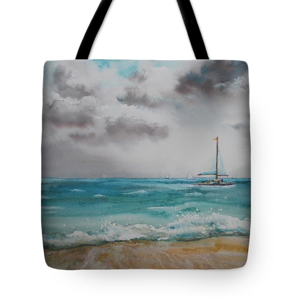 Sailboat Tote Bag featuring the painting The Sailing Lesson by Ruth Kamenev