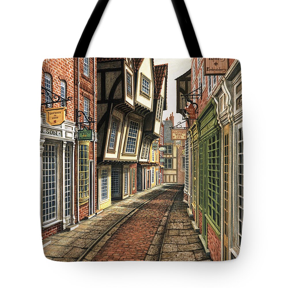 Architectural Cityscape Tote Bag featuring the painting The Shambles, York, England by George Lightfoot