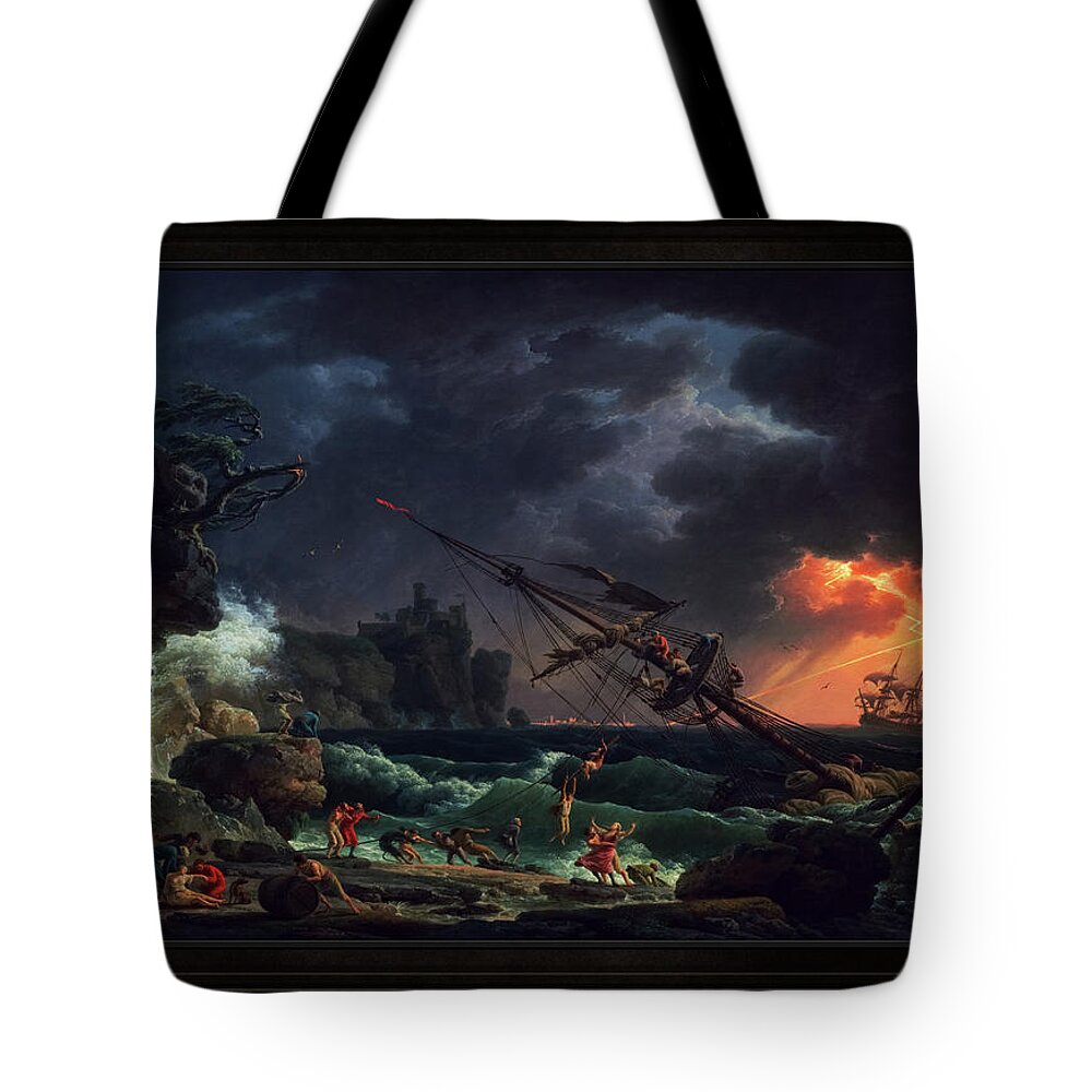 The Shipwreck Tote Bag featuring the painting The Shipwreck by Claude Joseph Vernet Old Masters Fine Art Reproduction by Rolando Burbon