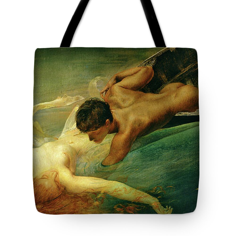 The Siren Tote Bag featuring the painting The Siren, Green Abyss by Giulio Aristide Sartorio