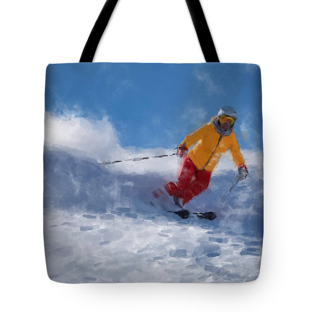 Ski Tote Bag featuring the painting The Skier by Gary Arnold