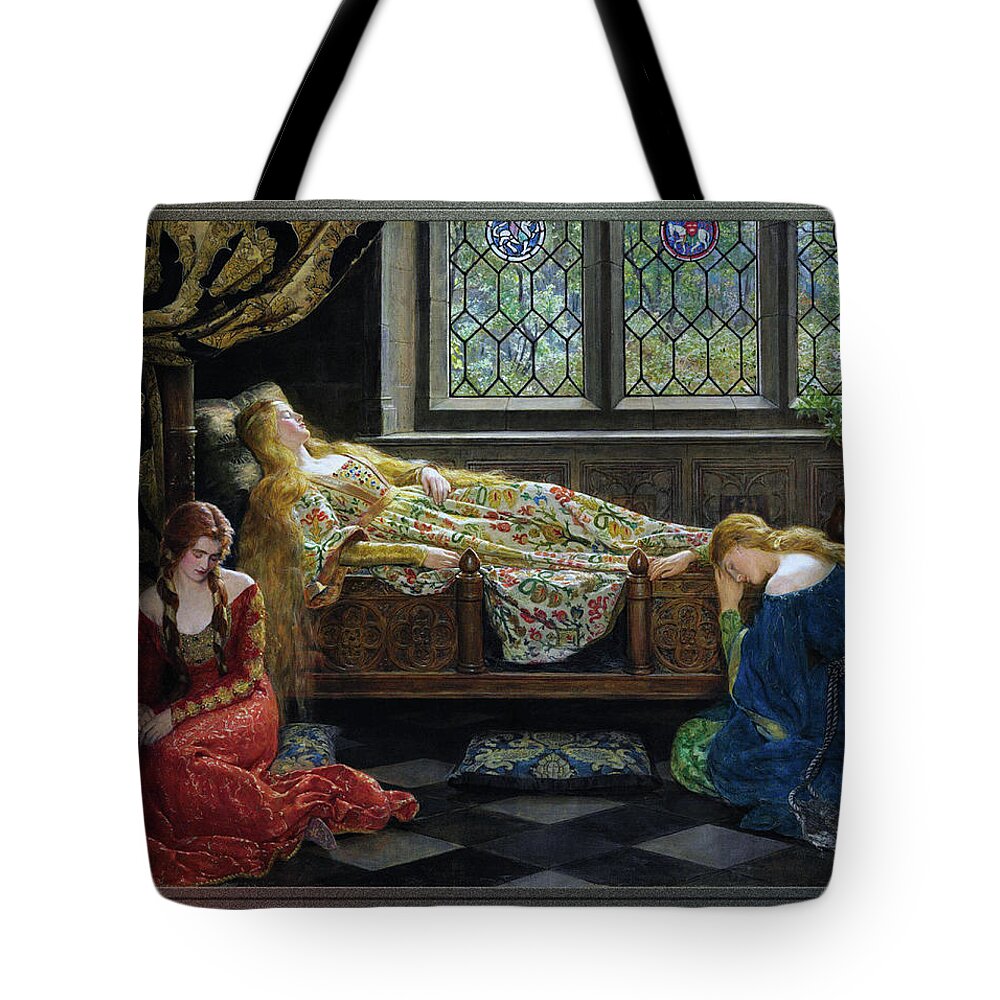 The Sleeping Beauty Tote Bag featuring the painting The Sleeping Beauty by John Collier by Rolando Burbon