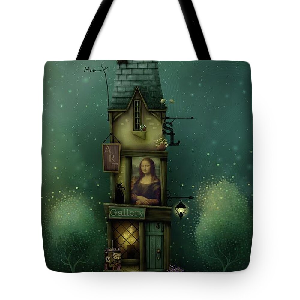 Art Gallery Tote Bag featuring the painting The Smiling Lady by Joe Gilronan