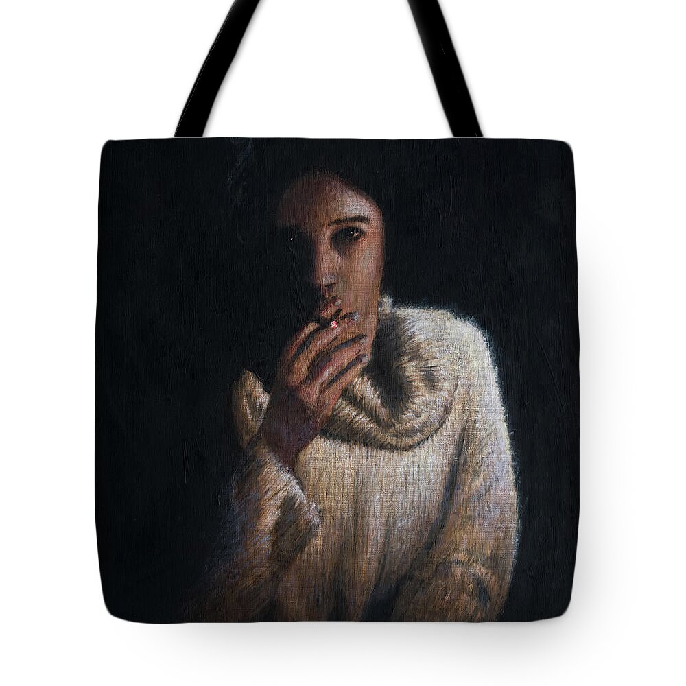 Smoker Tote Bag featuring the painting The Smoker by Hans Egil Saele