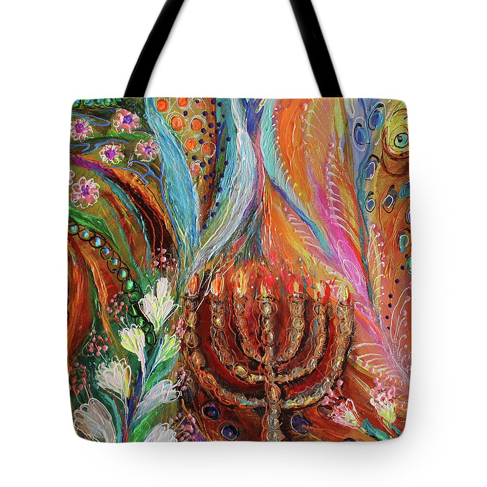 Angel Tote Bag featuring the painting The song of Safed. Fragment 2 by Elena Kotliarker