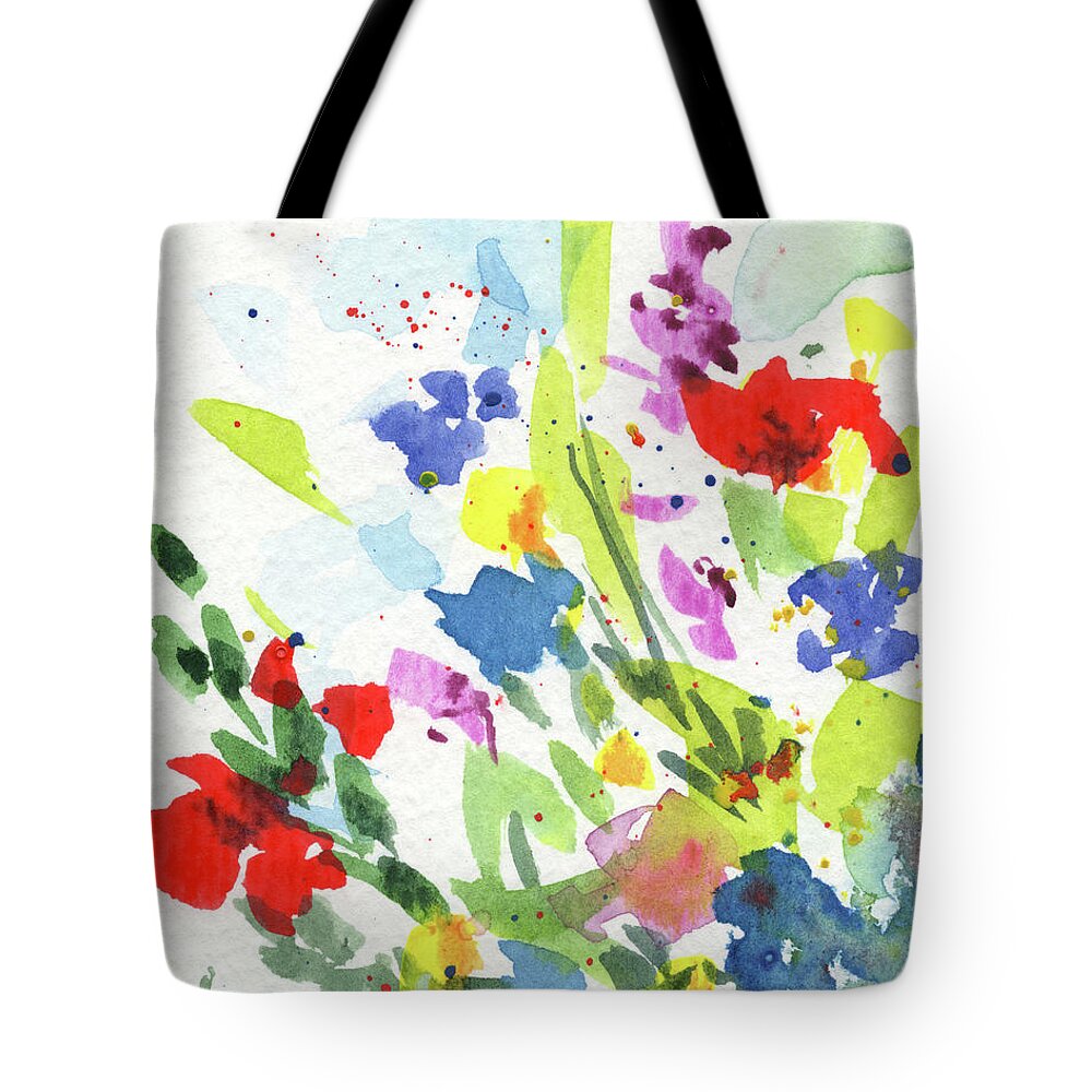 Abstract Flowers Tote Bag featuring the painting The Splash Of Summer Colors Abstract Flowers Contemporary Watercolor Art I by Irina Sztukowski