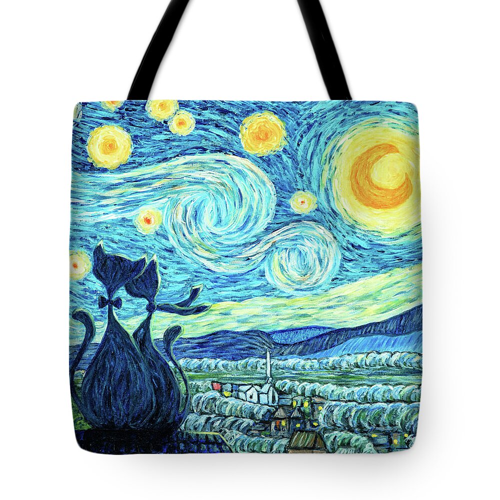Vincent Van Gogh Tote Bag featuring the painting The Starry Night Romance by Iryna Goodall