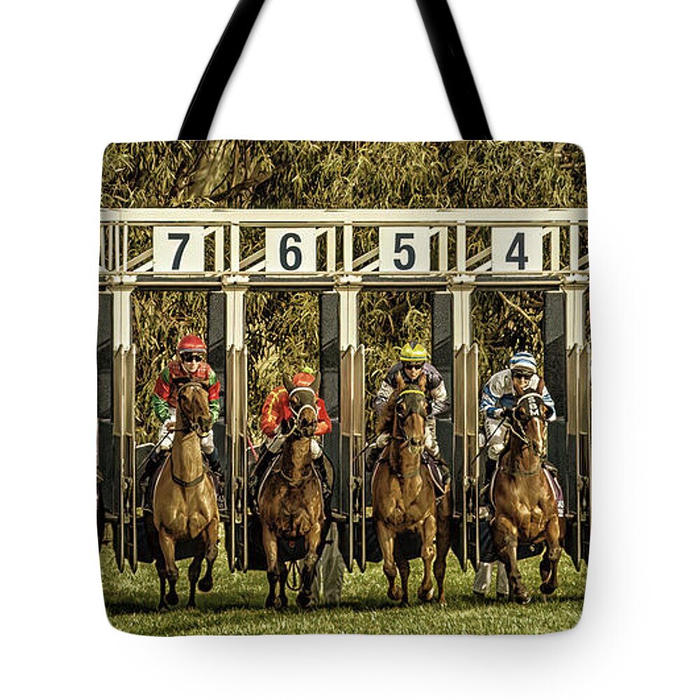 Retro Style Tote Bag featuring the photograph The starting gate by Johannes Brienesse