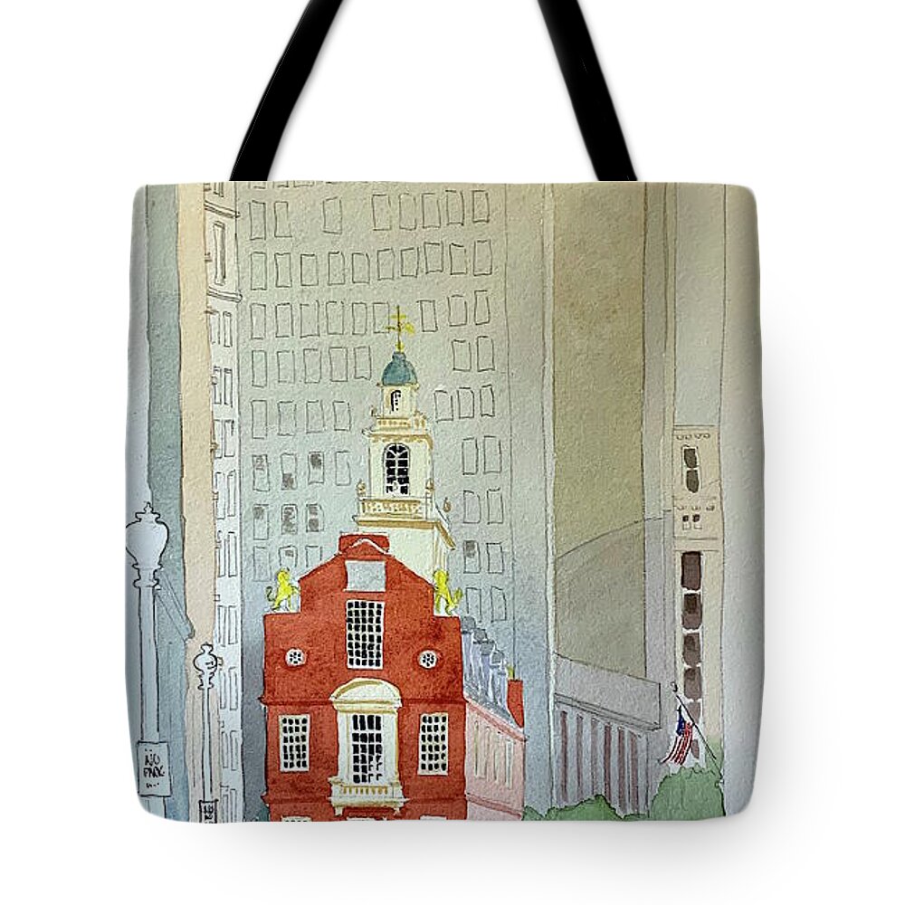 Architecture Tote Bag featuring the painting The State House by William Renzulli