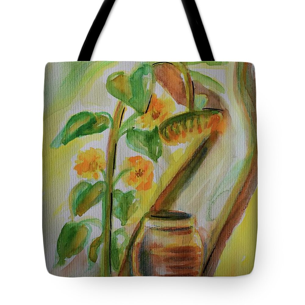 Painting Tote Bag featuring the painting The Sunflower dreams In The Shade by Leonida Arte