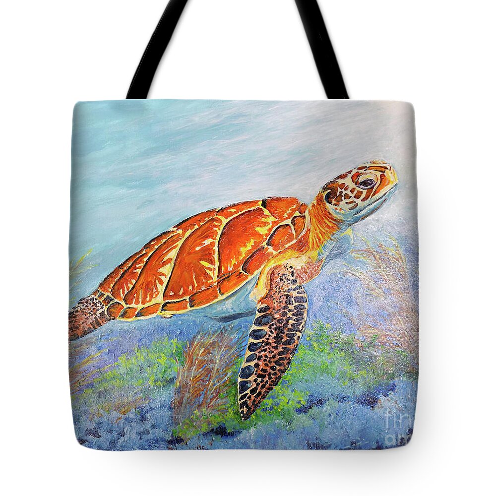 Sea Tote Bag featuring the painting The Tenacious Sea Turtle by Lee Nixon