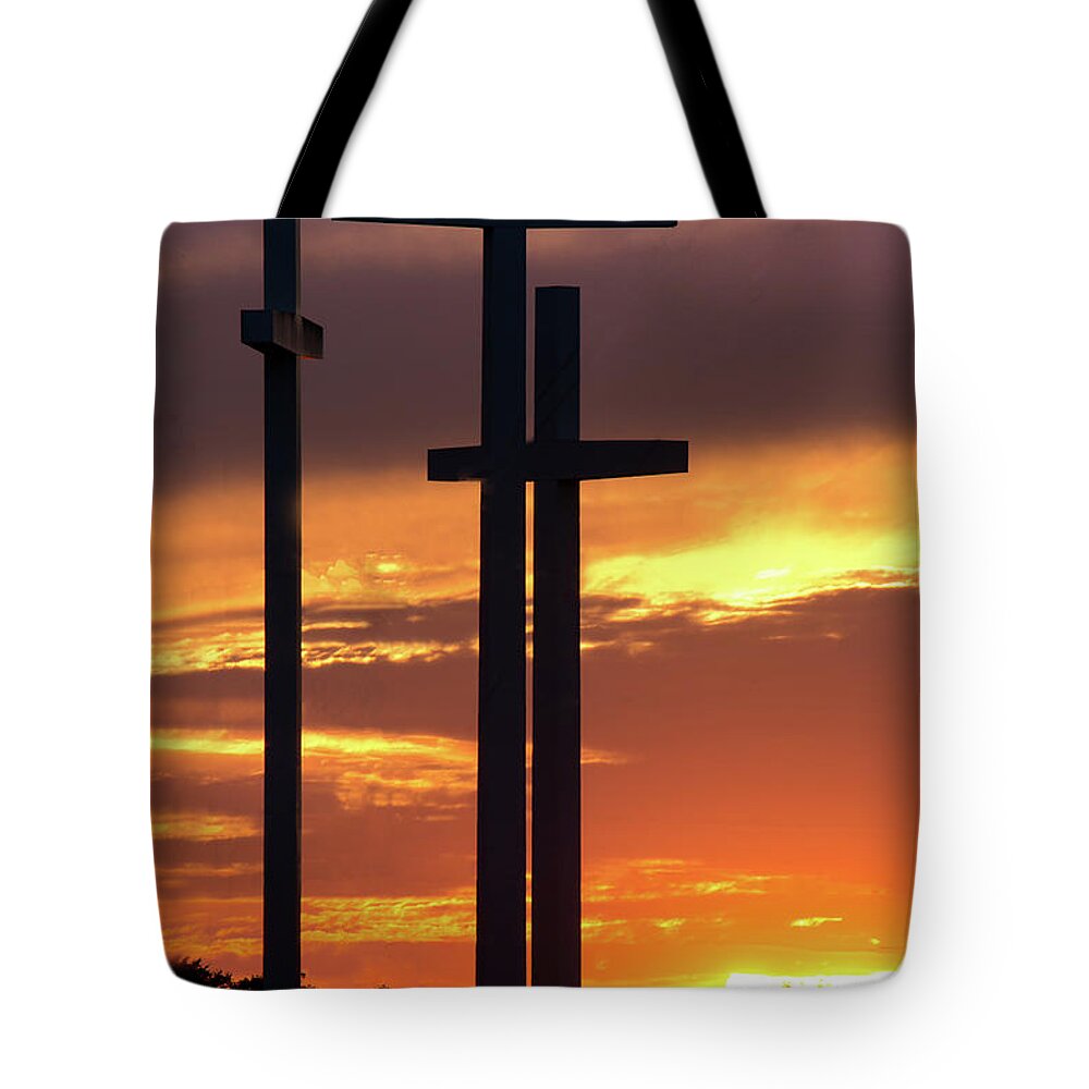 Crosses Tote Bag featuring the photograph The Three Crosses - Cross Church by William Rainey