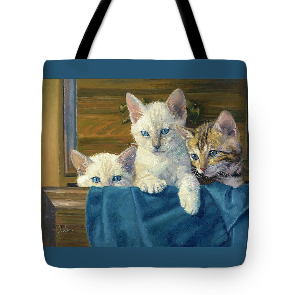 Cat Tote Bag featuring the painting The Three Musketeers by Lucie Bilodeau