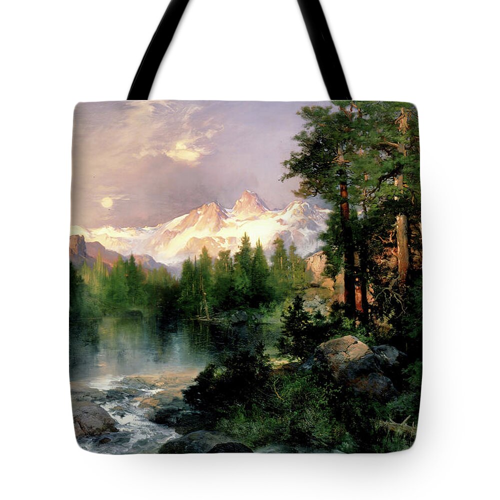 Art Tote Bag featuring the painting The Three Tetons, c. 1895 by Eric Glaser