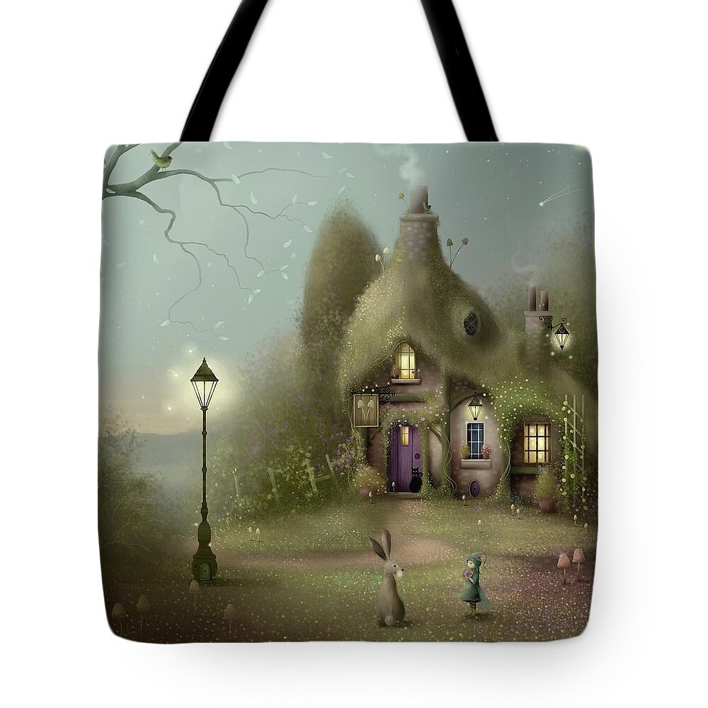 Fantasy House Tote Bag featuring the painting The Toadstool by Joe Gilronan