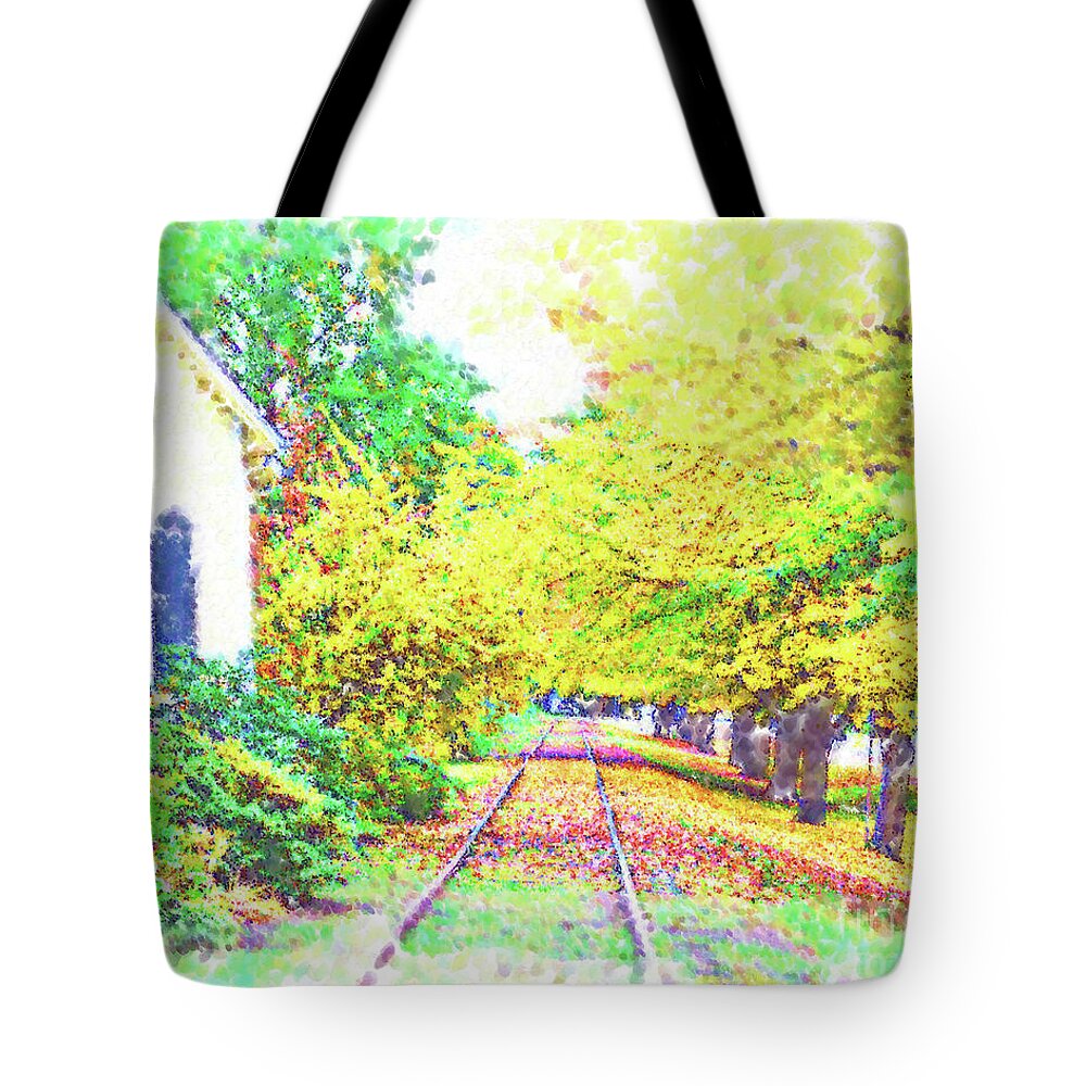 Train-tracks Tote Bag featuring the digital art The Tracks By The House by Kirt Tisdale