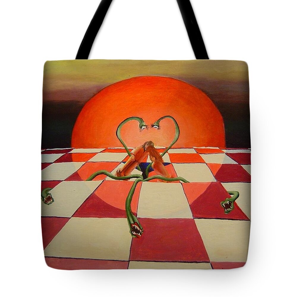 Oil Tote Bag featuring the painting The Trap Door by Vincent Cricchio