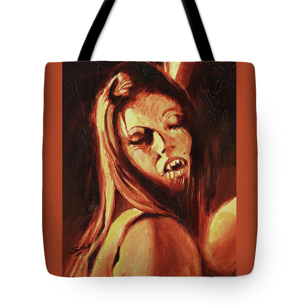 Vampire Tote Bag featuring the painting The Vampire Lover by Sv Bell
