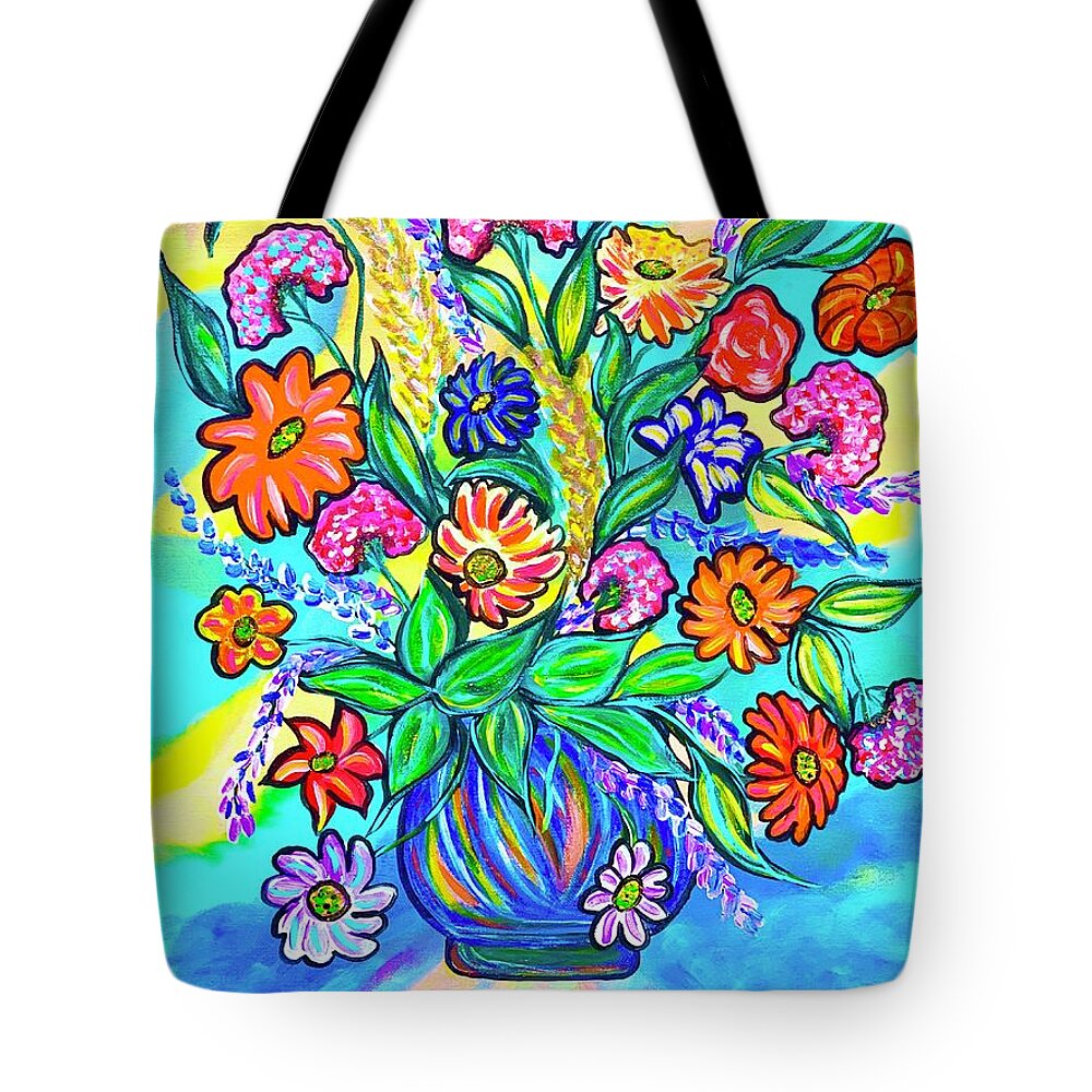 Colorful Tote Bag featuring the painting The vase from Heaven by Gina Nicolae Johnson
