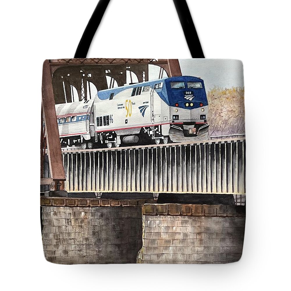 Train Tote Bag featuring the painting The Vermonter by Joseph Burger
