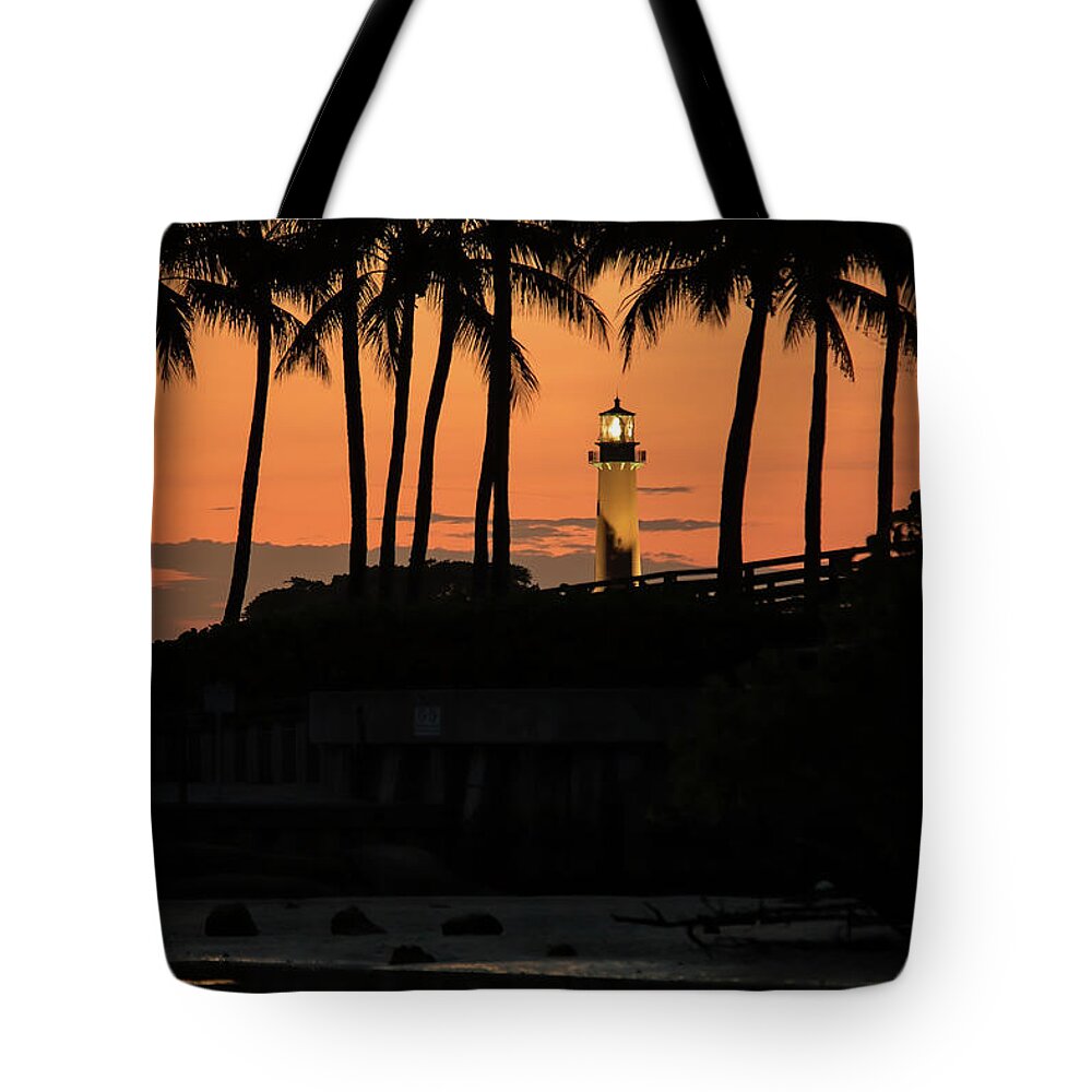 Jupiter Lighthouse Tote Bag featuring the photograph The View Jupiter Lighthouse and Coconut Trees by Kim Seng
