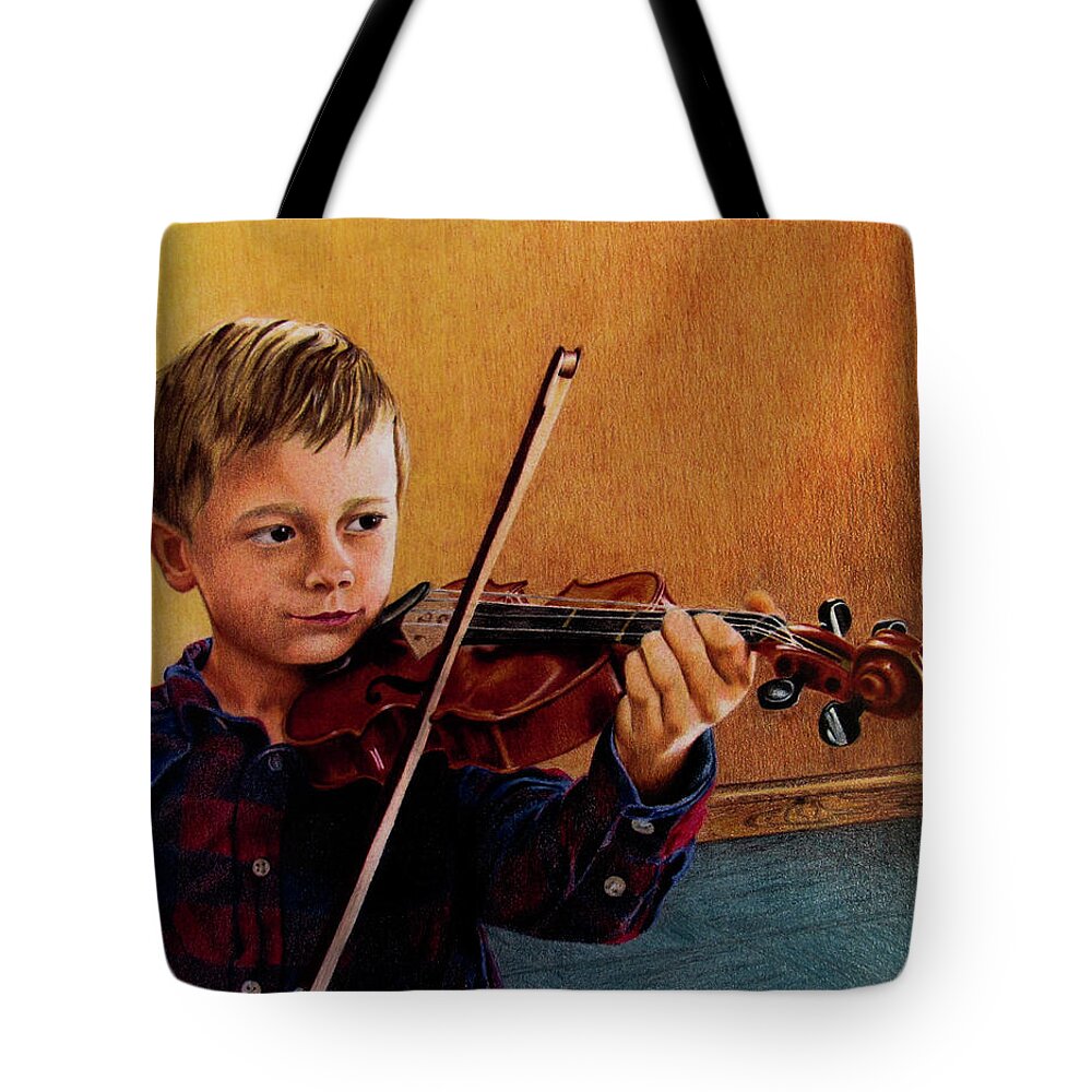 Boy Tote Bag featuring the drawing The Violinist by Kelly Speros