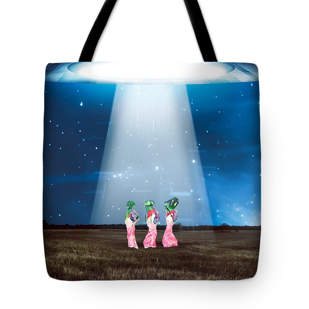 Newby Tote Bag featuring the digital art The Visitors by Cindy's Creative Corner