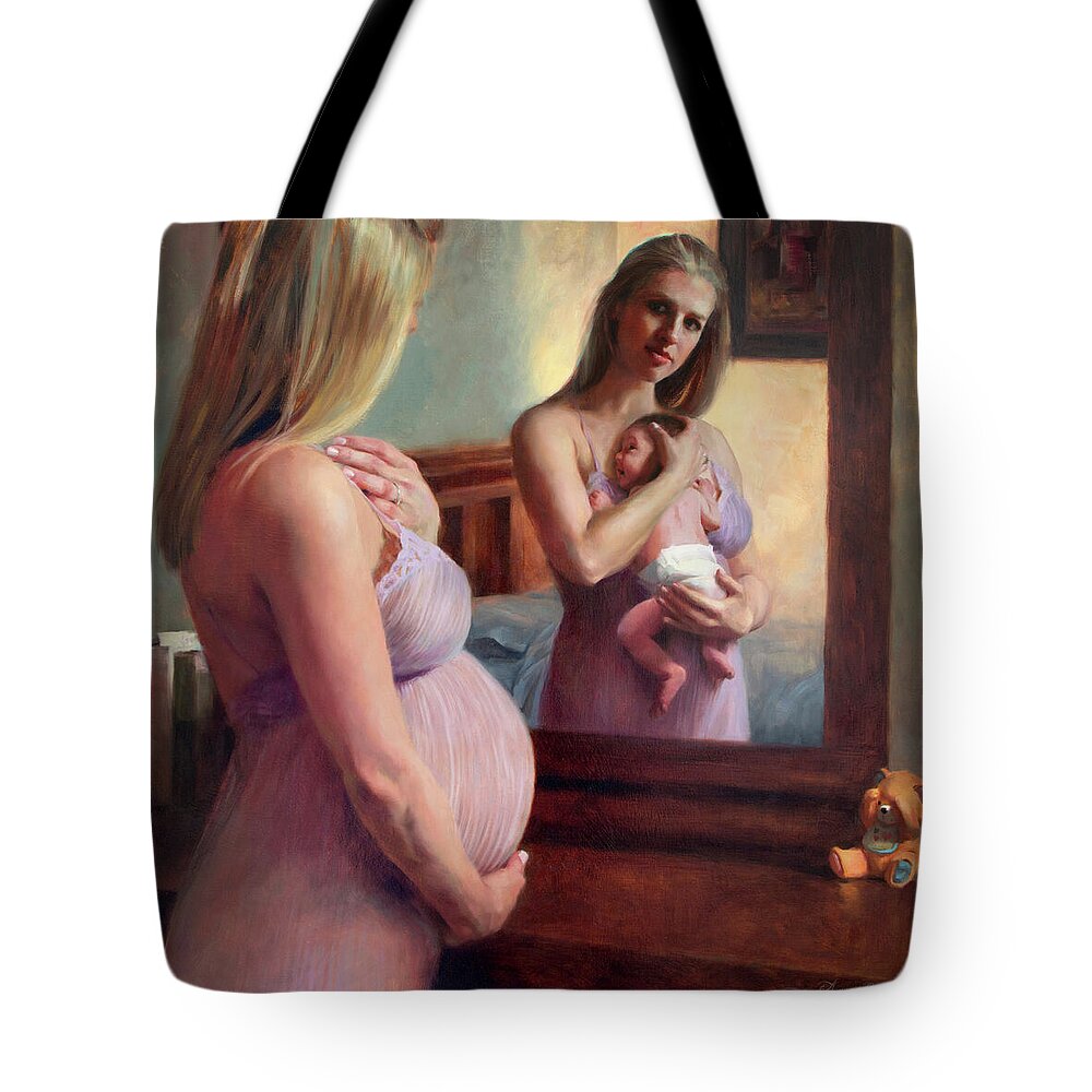 Pregnant Tote Bag featuring the painting The Wait and the Reward by Anna Rose Bain