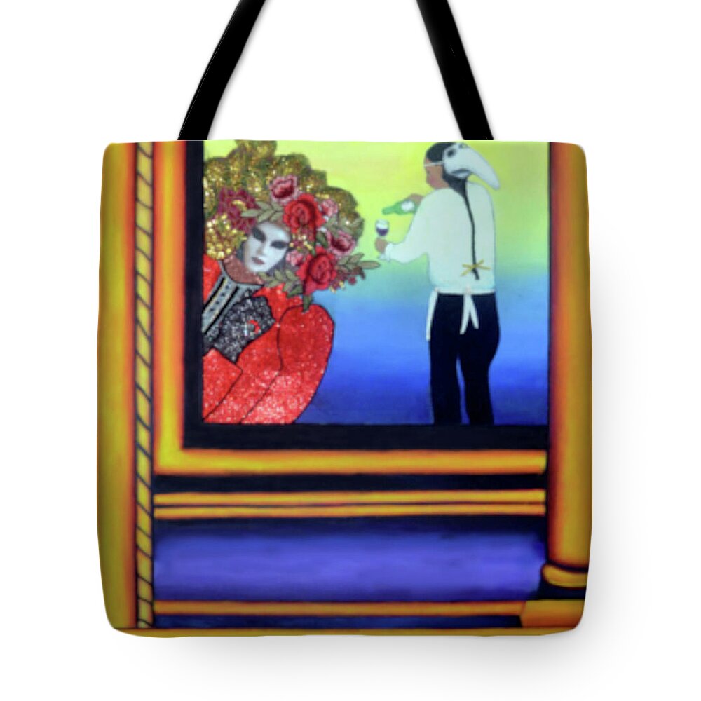 Mixed Media Painting Tote Bag featuring the mixed media The Waiter - Carnival of Venice by Anni Adkins