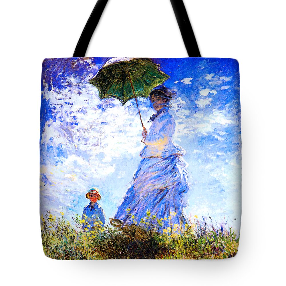 Claude Monet Tote Bag featuring the painting The Walk Lady with a Parasol 1875 by Claude Monet