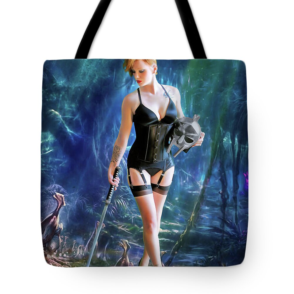 Garters Tote Bag featuring the photograph The Warrior Wears Garters by Jon Volden