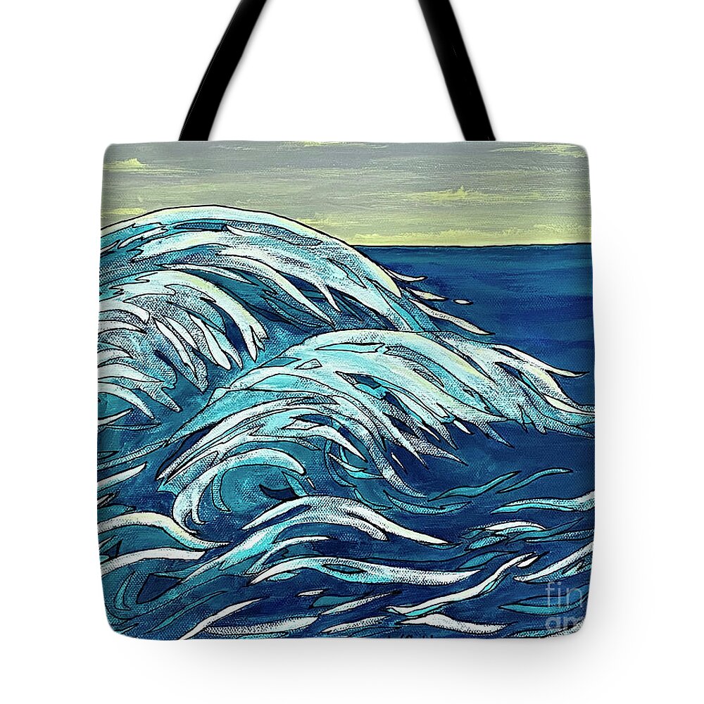 Waves Tote Bag featuring the painting The Wave by Wendy Golden