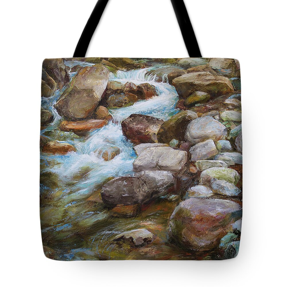 Stream Tote Bag featuring the painting The Way Down by Hone Williams