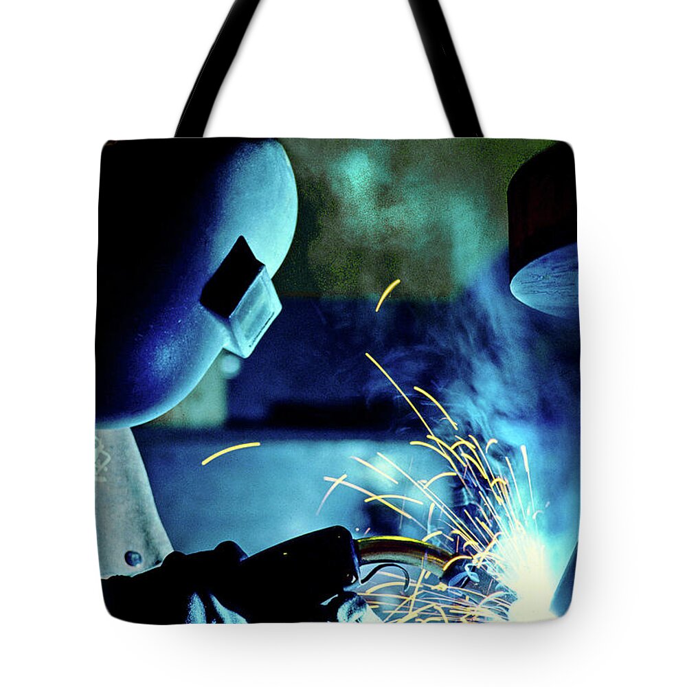 Film Tote Bag featuring the photograph The Welder by Anthony M Davis