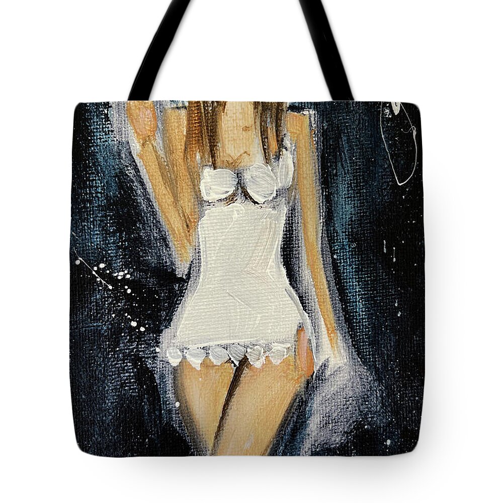 Chemise Tote Bag featuring the painting The White Chemise by Roxy Rich