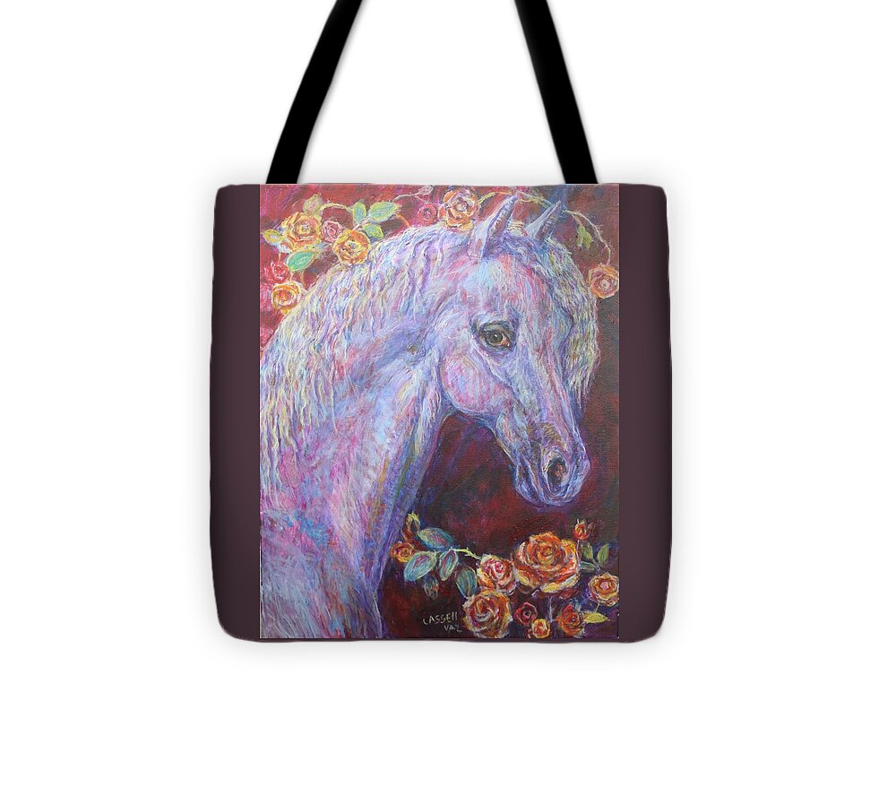 White Horse Tote Bag featuring the painting The White Horse Rosie by Veronica Cassell vaz