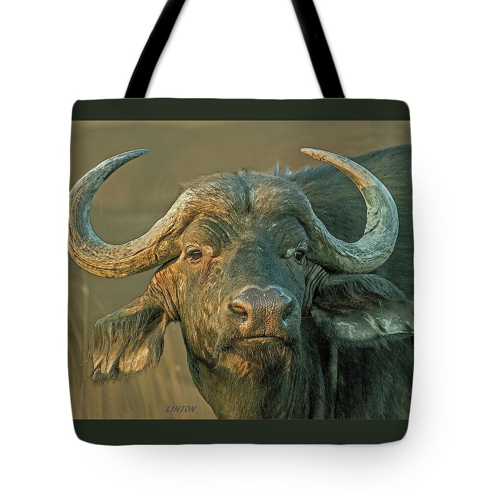 African Cape Buffalo Tote Bag featuring the digital art The Widow Maker by Larry Linton