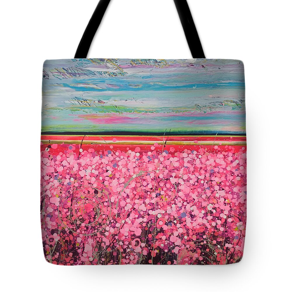 Flowers Tote Bag featuring the painting The Wildflower Fields Panel 1 by Angie Wright