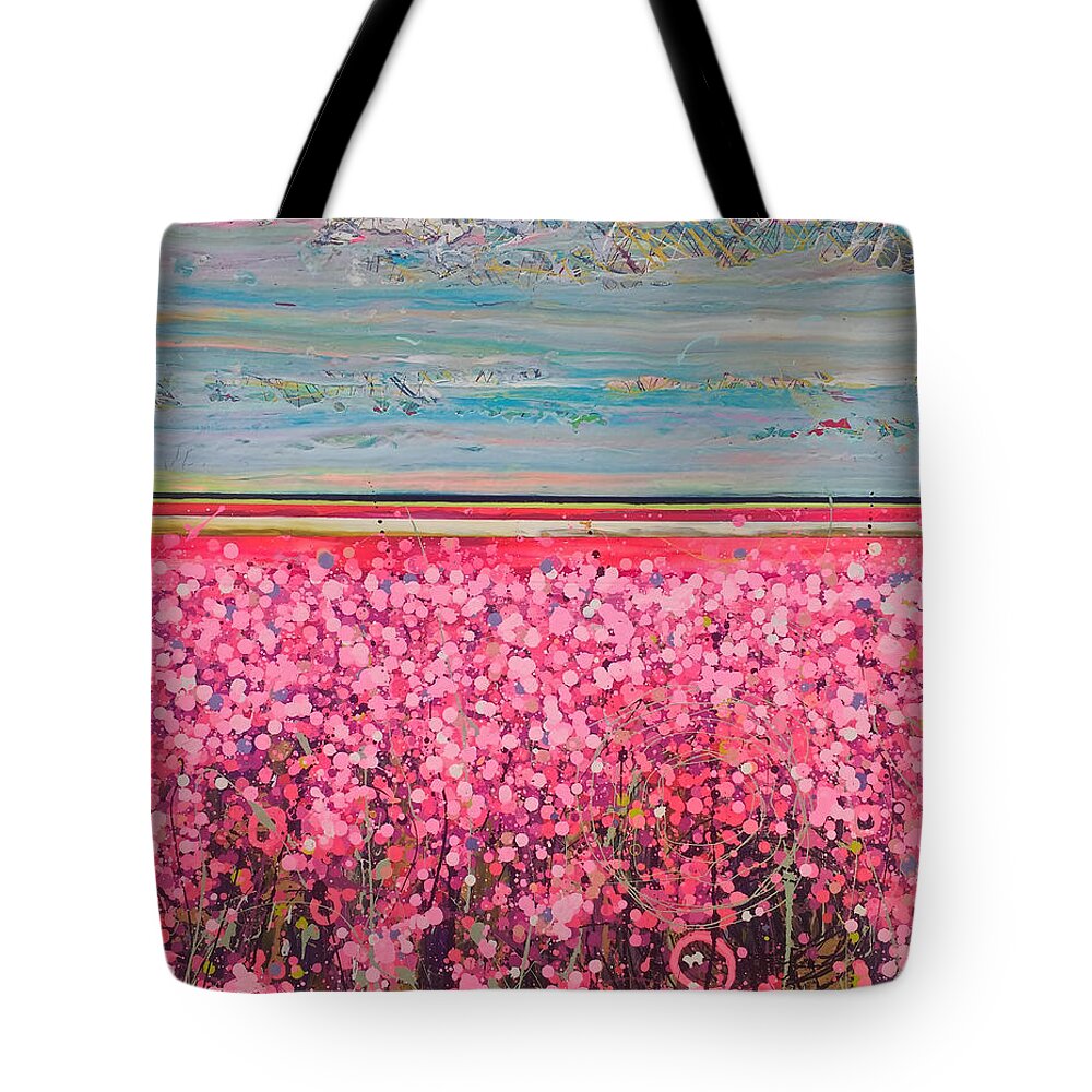 Flowers Tote Bag featuring the painting The Wildflower Fields Panel 2 by Angie Wright