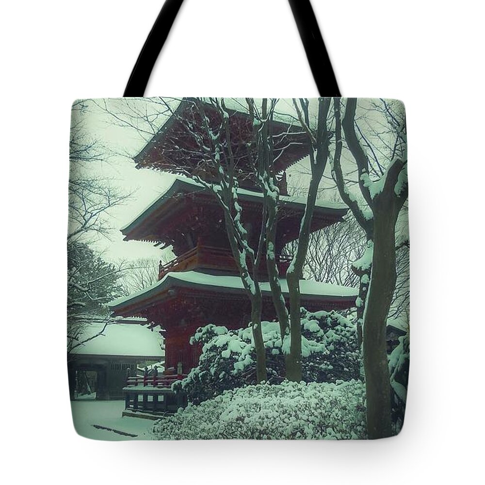 Winter Tote Bag featuring the photograph The winter Pagoda by Tim Ernst